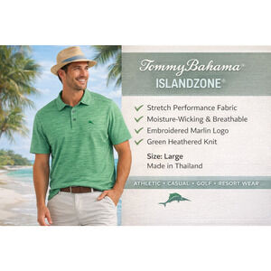 Tommy Bahama IslandZone Polo Mens L Green Performance Golf Casual Shirt